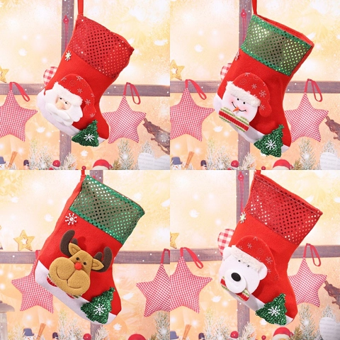 Calze Di Natale Da Appendere Feltro E Paillettes Personaggi Babbo Natale Pupazzo Di Neve Renna Orso Ornamento Albero Sacchetto Regalo