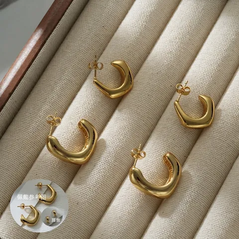 Pendientes de Aro Geométricos en Forma de C de Acero Inoxidable Minimalistas Para Mujer Moda Conmutadora Joyería Chapada en Oro 18K