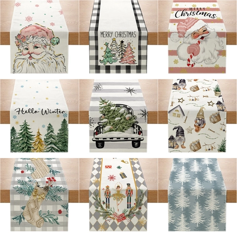 Christmas Table Runner Holiday Kitchen Dining Party Decoration Digital Print Polyester Linen Like Santa Snowman Gnome