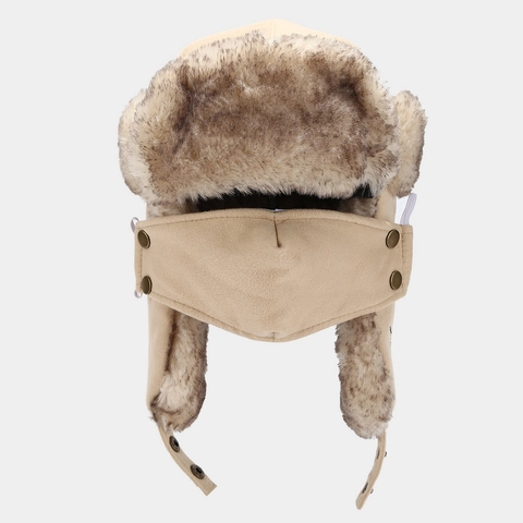Cappello Da Trapper Invernale Con Maschera Fodera In Ecopelliccia Paraorecchi Antivento Ricamo Cane Berretto Da Pilota