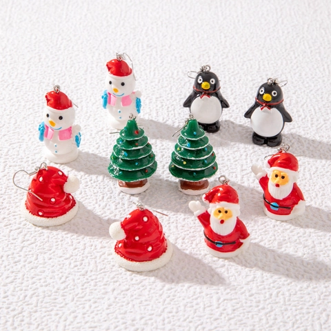 Weihnachts Ohrringe Damen Cartoon Weihnachtsmann Schneemann Pinguin Baum Hut Emaille Legierung Harz Schmuck