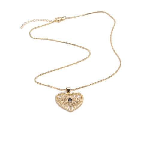 Evil Eye Herz Anhänger Halskette Vergoldetes Kupfer Mit Blauem Zirkon Hohl Romantischer Schmuck Geschenk Für Frauen