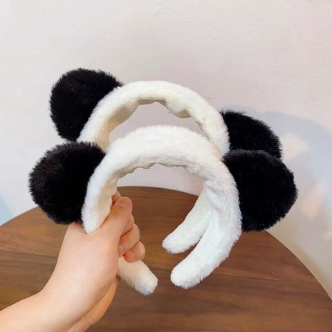 Cute Panda Ear Plush Headband Hair Band For Face Wash Makeup Skincare Soft Fabric Hair Accessories For Women Girls