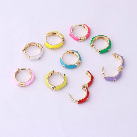 Orecchini A Cerchio Huggie In Smalto Color Caramello Da Donna Metallo Rame Con Zircone Neon Goccia Olio Gioielli Estate