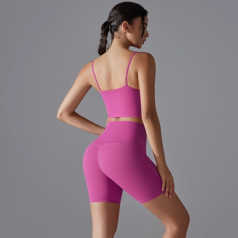 Women Yoga Bra And High Waist Biker Shorts Nylon Spandex Antibacterial Butt Lifting Breathable Workout Outfit