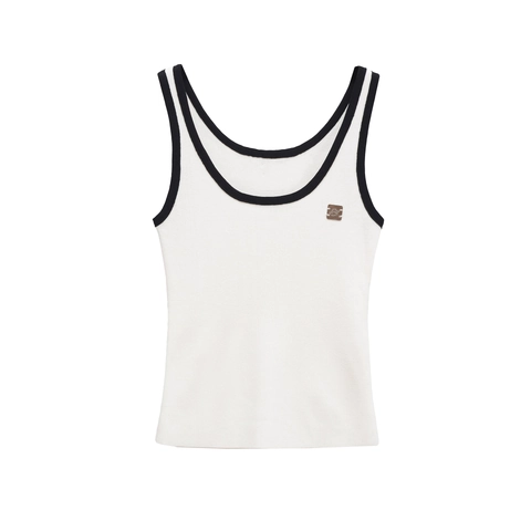 Canotta Da Donna In Maglia A Costine Sexy Vestibilità Aderente Bordo A Contrasto Camisole Senza Maniche Bottone