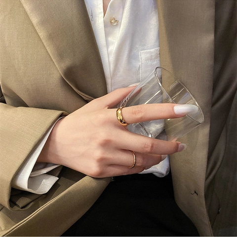 Minimalist Titanium Steel 18K Gold Plated Plain Band Stackable Ring For Women Thin Joint Finger Ring Fashion Jewelry Gift
