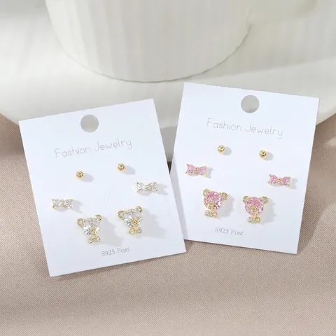 Bär Schleife Kugel Ohrstecker Kupfer Zirkonia Einlage Mit 925 Sterling Silber Ohrpfosten Süßer Schmuck Für Frauen