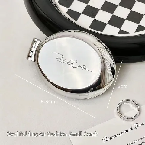 Spazzola Per Capelli Pieghevole Portatile Specchio Combo Plastica Argento Elettroplaccato Cuscino D'Aria Massaggio Setole Mini Taglia Da Viaggio