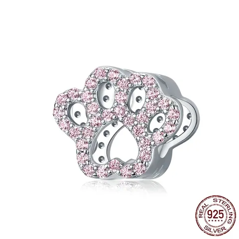 Pet Paw Print Charms 925 Sterling Silver Cute Dog Cat Animal Heart Beads For DIY Bracelet Jewelry Making