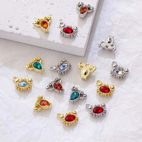 Marine Animal Crab Lobster Charms Zircon Inlaid Alloy Metal Pendants For DIY Earring Necklace Bracelet Jewelry Making