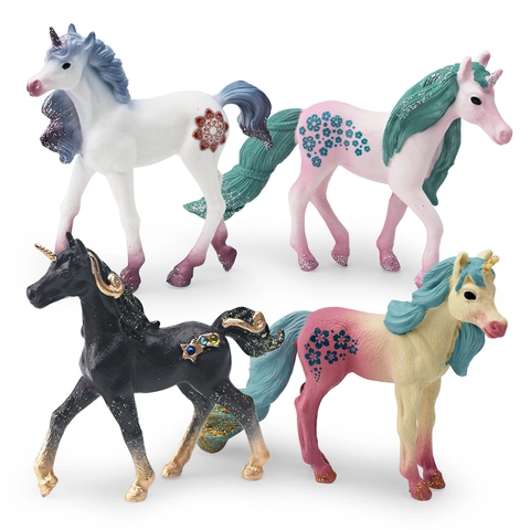 Giocattolo Modello Animale Unicorno Plastica Solida Creatura Mitica Fantasia Ornamento Scrivania Dettaglio Glitter Miniatura