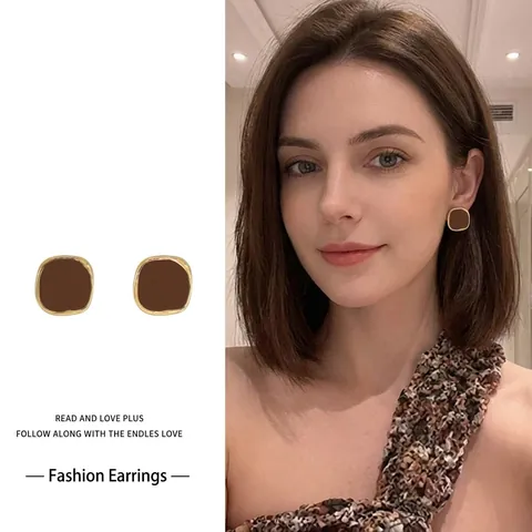 Vintage Geometric Tiger Eye Stone Stud Earrings With 925 Sterling Silver Earring Post Gold Plated For Women Elegant
