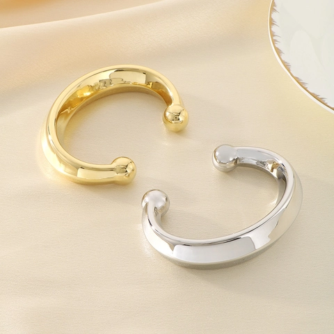 Bracciale Rigido Aperto A C Da Donna Acciaio Al Titanio Placcato Oro 18 Carati Lucidato Punte A Sfera Gioielli