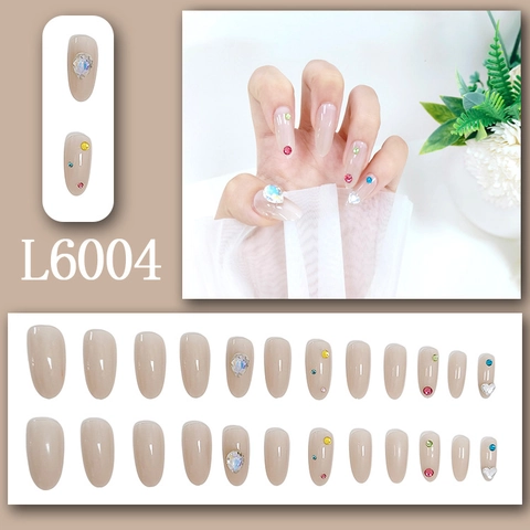 Unghie Finte Press On Rosa Nudo Mandorla Con Strass Colorati Decorazione Gemme Cuore Goccia Unghie Artificiali