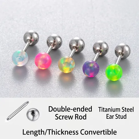 Titanium Stalen Helix Piercing Stud Met Synthetische Jelly Opaal Bal Dubbelzijdige Schroef Oorbellen Voor Dames