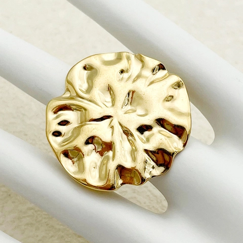 Adjustable Gold Plated Stainless Steel Open Rings For Women Irregular Hammered Heart Moon Flower Retro Personalized Jewelry