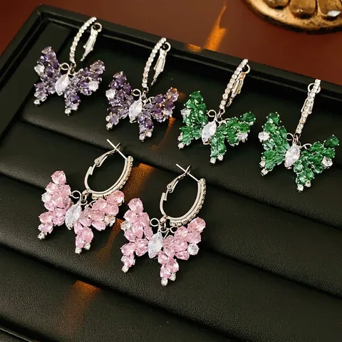 Boucles D Oreilles Pendantes Papillon Avec Zircon Incrusté Cuivre Et Tige En Argent Bijoux De Mode Élégants