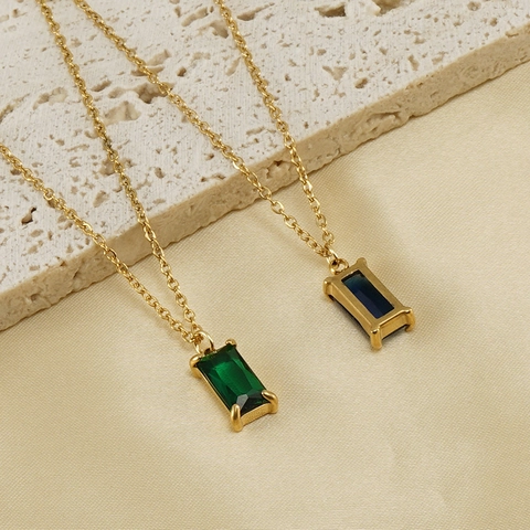 Minimalist Square Zircon Pendant Necklace 18K Gold Plated Stainless Steel Elegant Clavicle Chain For Women