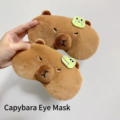Capybara Plush Eye Mask Cute Cartoon Animal Soft Sleeping Blindfold Adjustable For Travel Home Relief Eye Fatigue