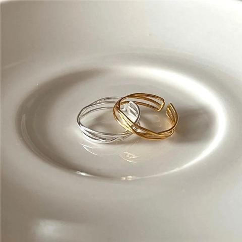 Anello In Argento Sterling 925 Multistrato Linea Intrecciata Minimalista Geometrico Regolabile Design Aperto Gioielli Donna