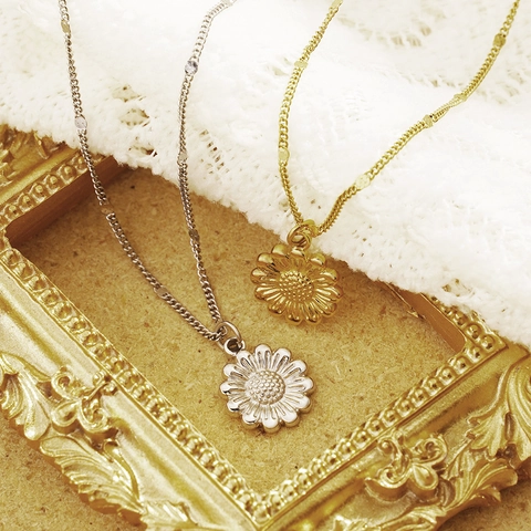 Sonnenblume Anhänger Halskette Edelstahl Gänseblümchen Schlüsselbein Kette Mode Zierlicher Schmuck Für Frauen