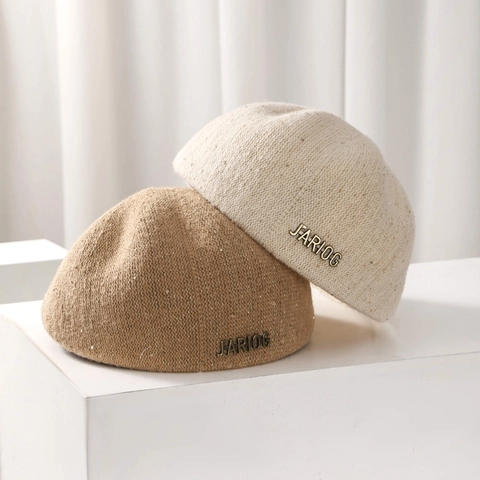 Boina De Punto Elegante Para Mujer Otoño Invierno Cálida Lentejuelas Brillantes Simple Retro Artista Pintor Moda Artista Gorra