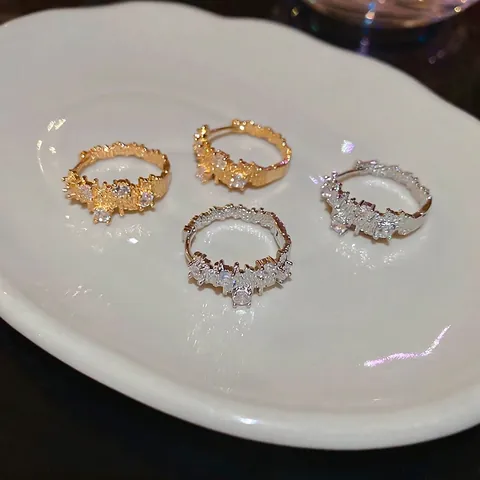 Irregular Geometric Hoop Earrings Copper Zircon With Silver Earring Post Vintage Luxury Style Jewelry For Women Elegant