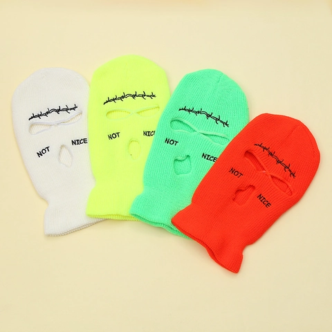 Passamontagna Unisex a Tre Fori in Maglia Ricamo Lettera NOT NICE Antivento Traspirante Maschera da Sci per Esterno Cappello Caldo