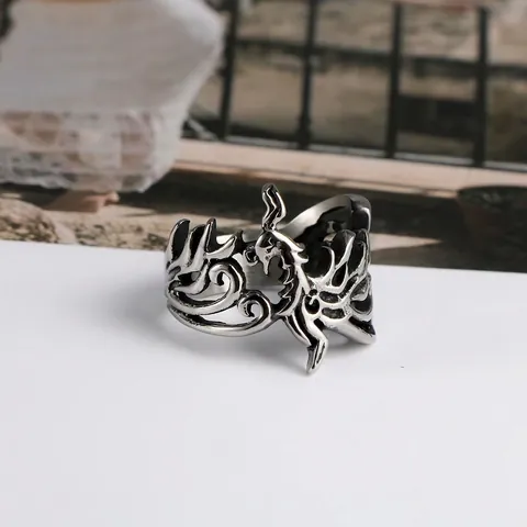 Retro Roestvrijstalen Ring Gesneden Draak Feniks Mythisch Beest Hol Gothic Punk Sieraden Voor Heren