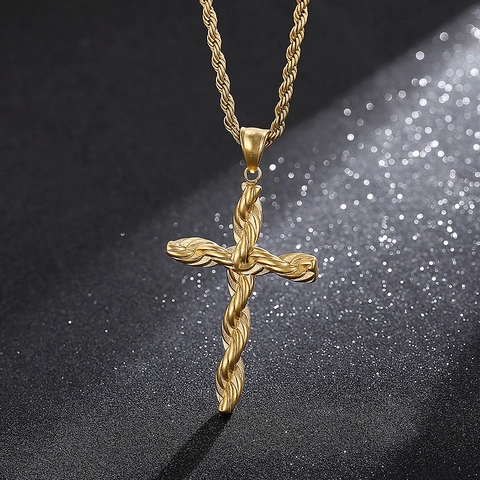 Collana Con Ciondolo A Croce Acciaio Inossidabile Catena A Corda Intrecciata Gioielli Stile Hip Hop Per Uomo E Donna