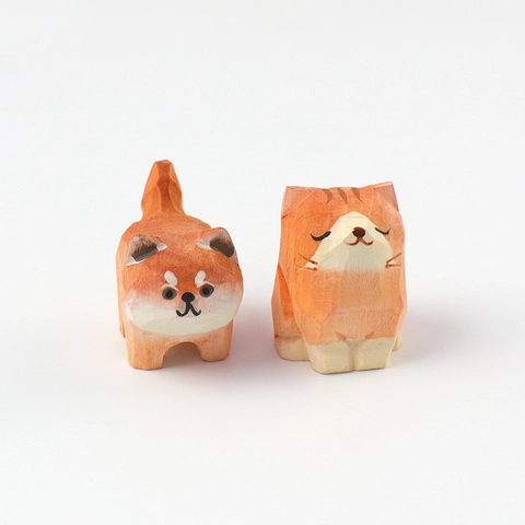 Miniatur Tierfiguren Handgeschnitztes Kiefernholz Schreibtisch Ornament Zakka Stil Shiba Inu Katze Wal Skulptur