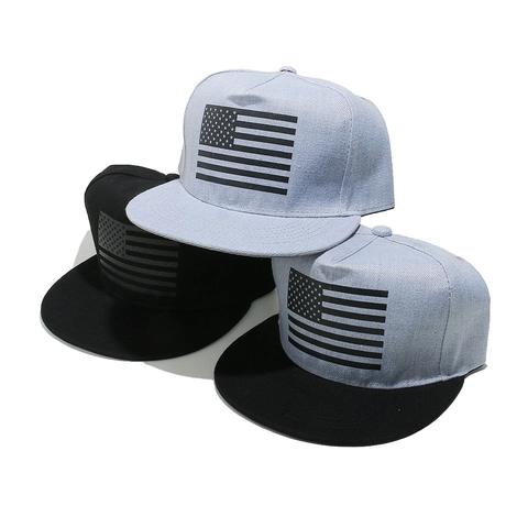 Unisex Hip Hop Flat Brim Baseball Cap American Flag Print Snapback Hat Sunshade Acrylic Headwear For Men Women Streetwear