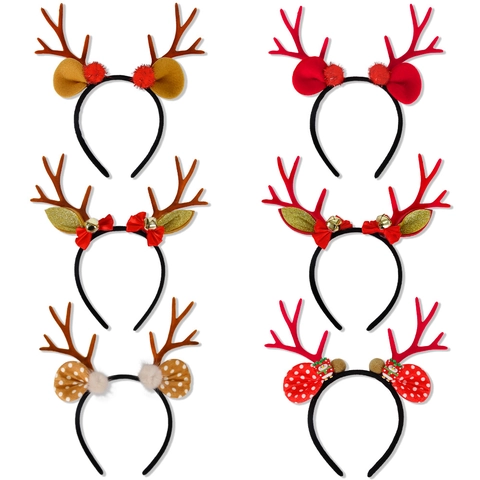 Diadema De Cuernos De Reno De Navidad Con Cascabeles Y Lazos Accesorio Elástico Para El Cabello Para Fiestas Y Disfraces