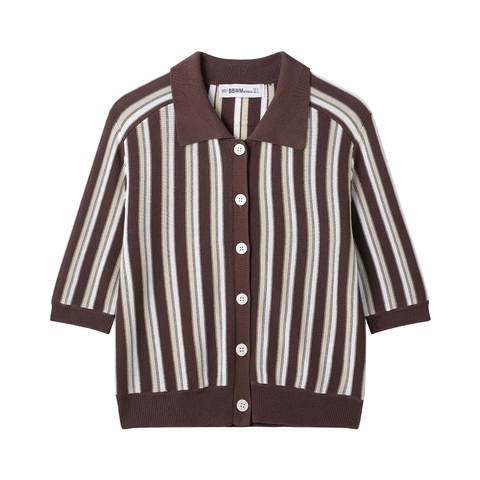 Top Polo In Maglia A Righe Verticali Vintage Donna Manica Corta Abbottonato Casual Retro Estetica Maglieria Morbida