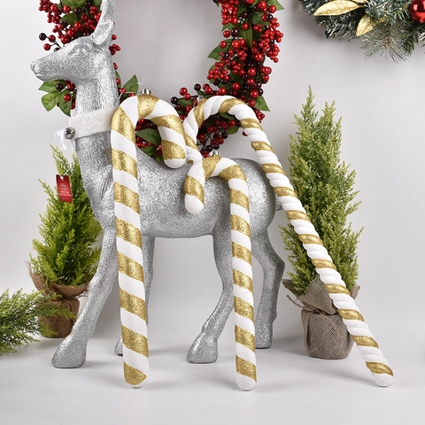 Weihnachts Zuckerstangen Ornamente Kunststoff Glitzer Weiß Gold Spirale Streifen Hängende Dekoration Baum Party Requisite