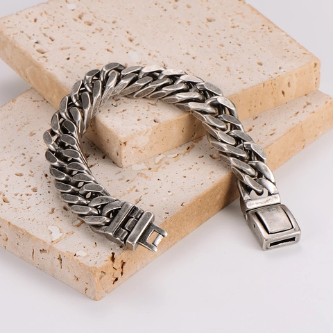 Men Retro Cuban Chain Bracelet 304 Stainless Steel Hip Hop Four Sided Grinding Punk Industrial Style Jewelry