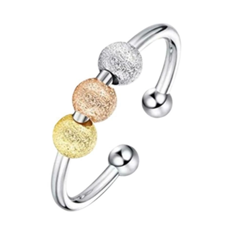 Anxiety Relief Spinner Ring Stainless Steel And Copper Rotatable Frosted Beads Adjustable Open Band Jewelry For Women Men