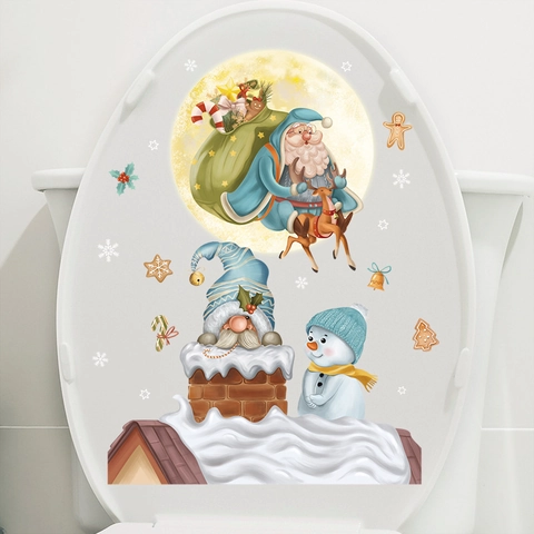 Weihnachts WC Deckel Aufkleber Wasserdichtes PVC Weihnachtsmann Schneemann Rentier Sticker Badezimmer Deko
