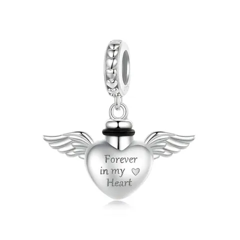Ciondolo Urna Commemorativa per Animali in Argento Sterling 925 Ali di Cuore Forever In My Heart Inciso Ciondolo con Pietra di Luna