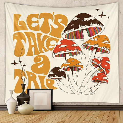 Tapiz De Pared De Champiñones Retro Decoración De Habitación Hippie Psicodélico Tela De Fondo Poliéster Boho