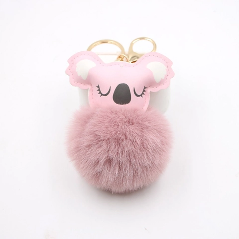 Mignon Koala Porte-Clés Boule De Peluche Pompon Fausse Fourrure Charme De Sac Cuir PU Animal Pendentif Or Alliage