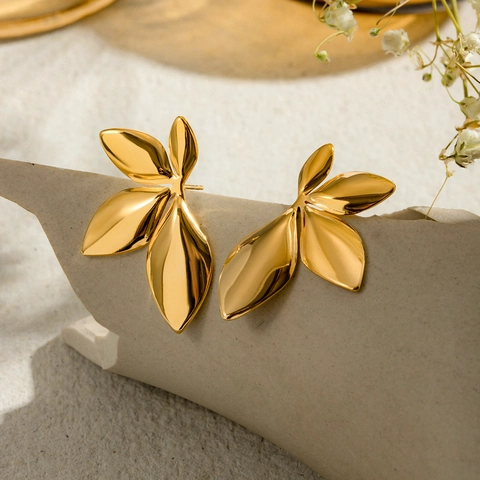 INS Stil 18K Vergoldet Edelstahl Blatt Ohrringe Für Frauen Minimalistisch Elegant Botanisch Poliert Schmuck