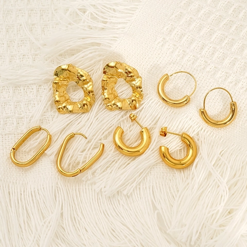 Geometric Hoop Earrings 18K Gold Plated Stainless Steel Waterproof Hypoallergenic Chunky Irregular Minimalist Jewelry Women