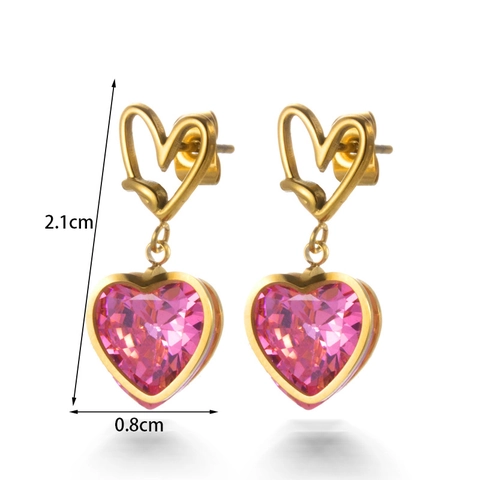 Hart Bloem Hoop Oorbellen Titanium Staal Met Roze Zirkoon Strass Prachtige Minimalistische Mode Sieraden Voor Vrouwen