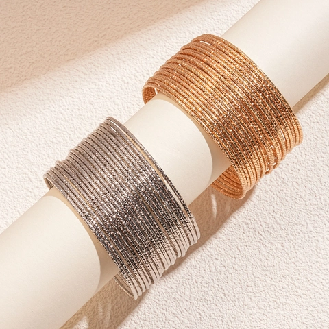 Metal Multi Layer Bangle Bracelets Textured Frosted Geometric Minimalist Jewelry For Women Fashion Elegant Accessories