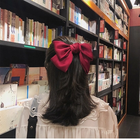 Large Bow Hair Clip Satin Fabric Double Layer French Vintage Elegant Hair Accessories For Women Girls Metal Spring Clip