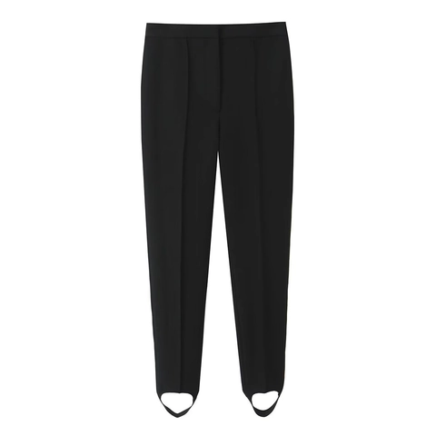 Women High Waist Stirrup Pants Solid Black Tapered Casual Trousers Elastic Polyester Office Lady Private Style