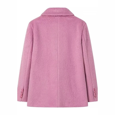 Women Plush Fuzzy Blazer Jacket Lapel Collar Single Breasted Solid Color Faux Fur Outerwear With Pockets