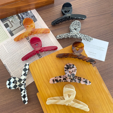 Acetate Hair Claw Clip Large Shark Clip French Vintage Style Checkerboard Tortoiseshell For Women Elegant Accessories